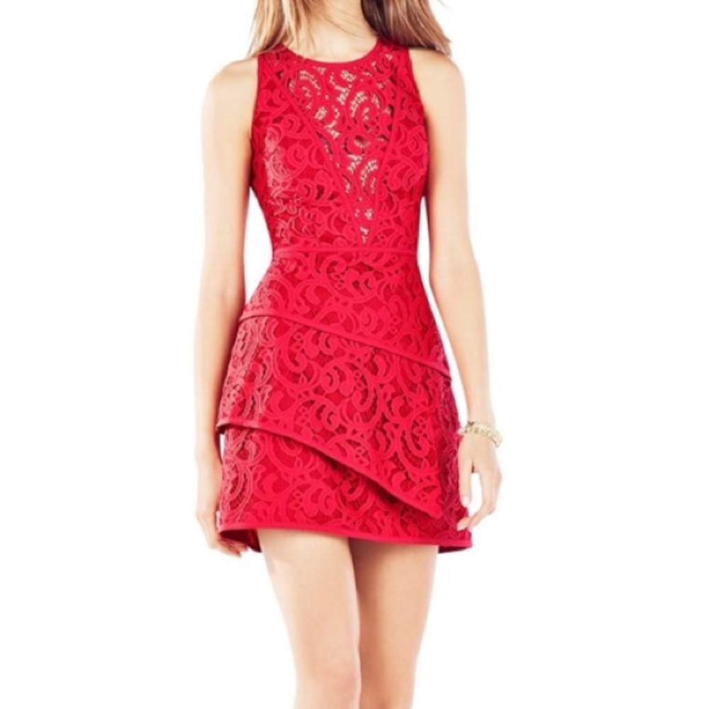 Bcbg MaxAzria “Hannah”  tiered red lace dress sz2